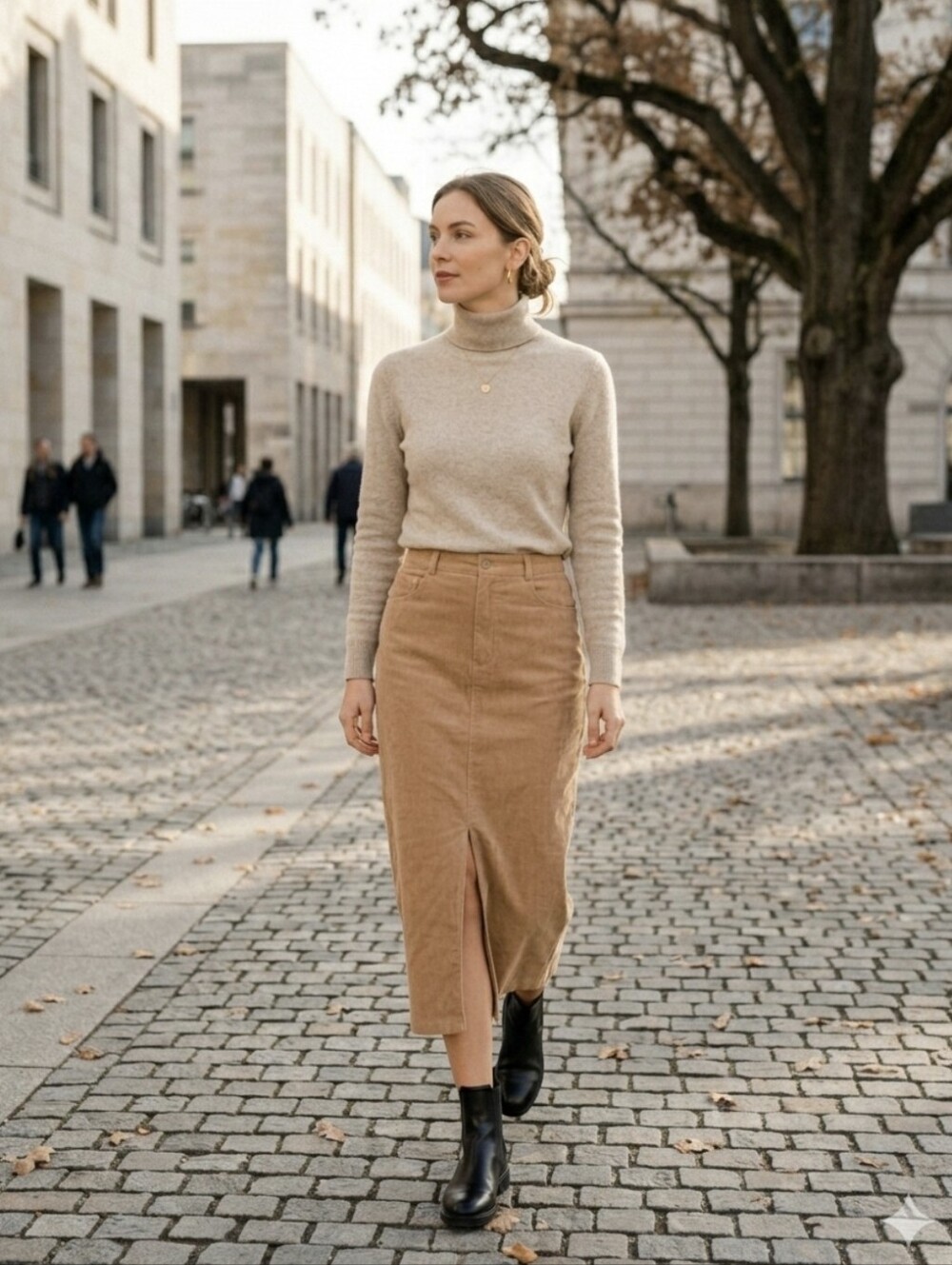 Kirious Los Angeles Tan Corduroy Midi Skirt. Size Small.